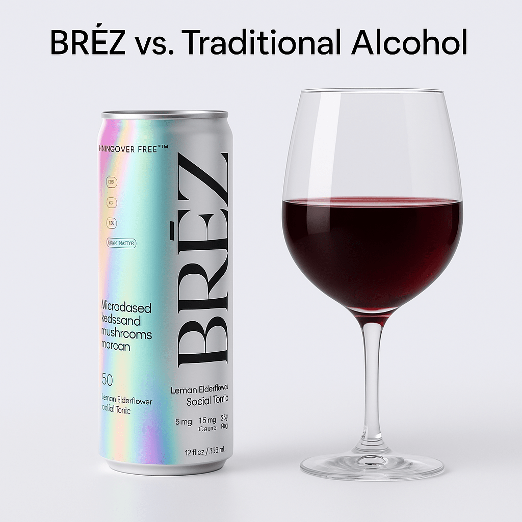 Side-by-side comparison concept: BRĒZ can vs. wine glass