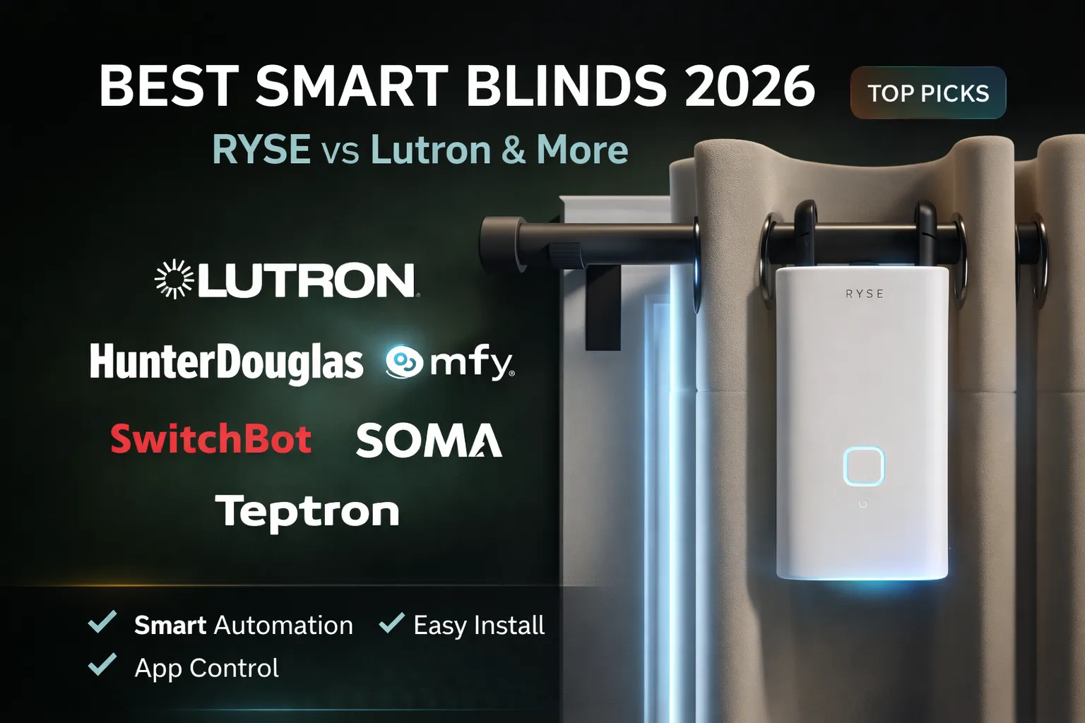 Best Smart Blinds 2026 RYSE vs Lutron, Hunter Douglas, Somfy, SwitchBot, SOMA & Teptron