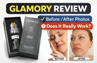 Glamory review thumbnail showing MicroLift system, before and after photos, and microneedling skincare results