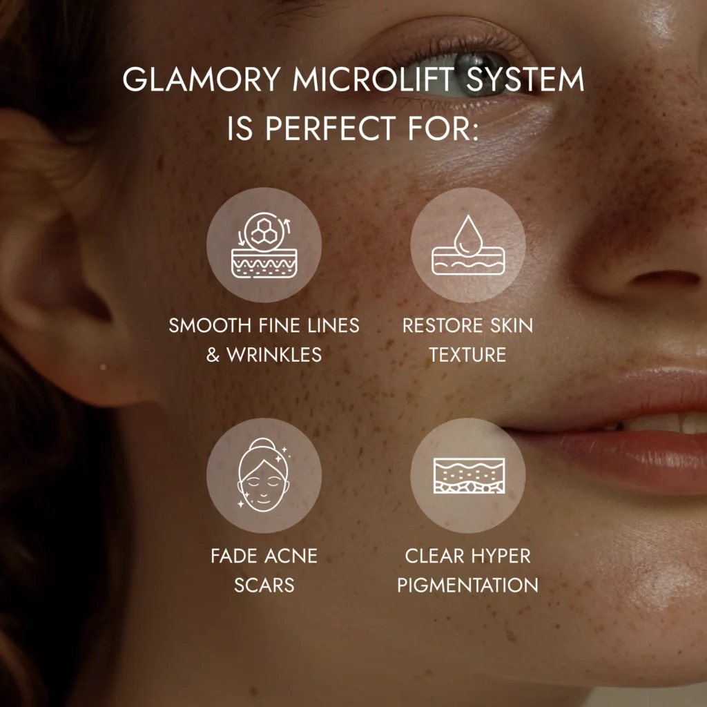 Glamory review showing MicroLift system and before and after skincare results